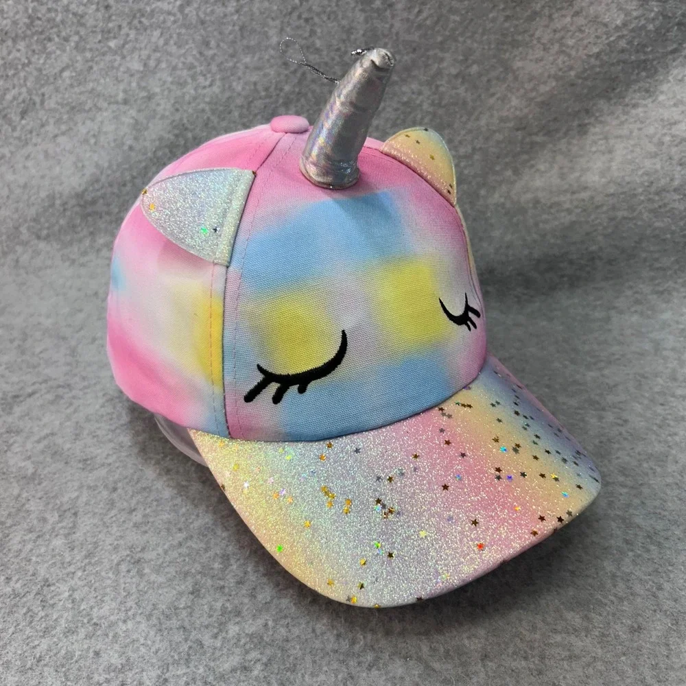 Unicorn Eyelashes Kids Pastel Tie Dye Unbranded Baseball Cap Glitter Horn OSFM